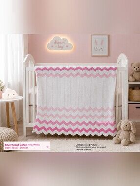 Silver Cloud Cotton Pink White Baby Blanket